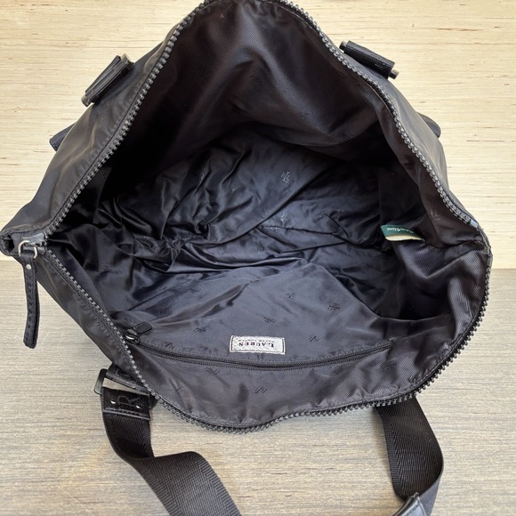 Lauren Ralph Lauren Black Nylon Duffel Overnight Weekend Travel Tote Bag - Picture 14 of 16